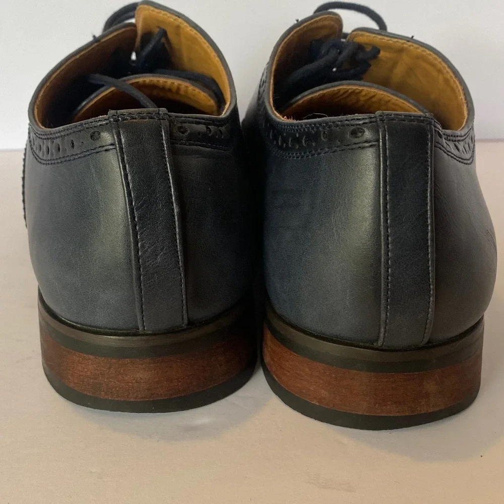 Vincent Cavallo Wingtip Oxford Mens Size 9 Navy Blue Good Brogue Dress Shoes